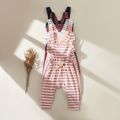 Stripe Print Ruffle Decor Sleeveless Baby Jumpsuit Rosy image 2