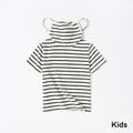 Stripe Print Cotton Short Sleeve T-shirts with Attached Face Mask Black/White
