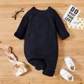 Baby Girl/Boy Button Design Long-sleeve Solid Knit Jumpsuit Blue