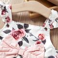 2-piece Baby/Toddler Gril Bow Rose Flutter-sleeve Sling Top and Shorts Set Pink