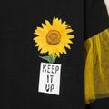 Fashionable Kid Girl Sunflower Mesh Long-sleeves Dresses Black
