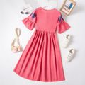 Fashionable Kid Girl Short-sleeve Hand Painted Dress Hot Pink