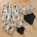 Family Look Floral Print Stitching Solid One-piece Matching Swimsuits Color block