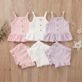 2pcs Solid Ruffled Sleeveless Knitted Baby Set Pink image 2