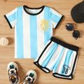 2-piece Toddler Boy Sporty Striped Football Tee and Shorts Set Light Blue