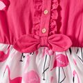 Toddler Girl Bowknot Flamingo Ruffle-sleeve Dress Red