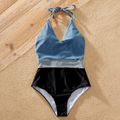 Colorblock Splice Family Matching Swimsuits(Neck Strap Design Swimsuits for Mom) Color block