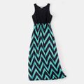 Wave Stripe Matching Stitching Maxi Tank Dresses for Mommy and Me Black