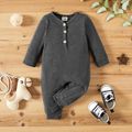 Baby Boy Solid/ Stripes Print Fleece Long-sleeve Jumpsuit One-Piece Coverall Dark Grey image 1