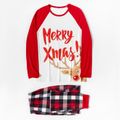 Mosaic Christmas Merry Xmas and Reindeer Print Plaid Family Matching Pajamas Sets (Flame Resistant) Red image 2