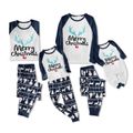 Christmas Antler Letter Top and Snowman Reindeer Print Pants Family Matching Pajamas Sets (Flame Resistant) Dark Blue image 2