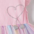 Beautiful Kid Girl Princess Fly Sleeve Heart Rainbow Mesh Party Dress Pink image 3