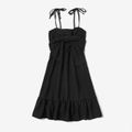 Solid Black Sling Bowknot Design Dresses for Mommy and Me Black