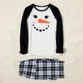 Family Matching Christmas Carrot Snowman Print Plaid Pajamas Sets (Flame Resistant) Black/White