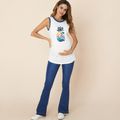Maternity casual Pineapple Print Round collar Tank Tops White