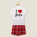 Love Heart Letter Print Top and Plaid Shorts Family Matching Pajamas Sets(Flame resistant) Red/White