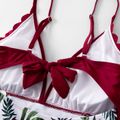 Floral Leaf Print Family Matching Swimsuits（One-piece Sling Swimsuits for Mom and Girl ; Swim Trunks for Dad and Boy） Burgundy