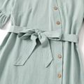 100% Cotton Solid Bell Short-sleeve Matching Green Midi Dresses Pale Green