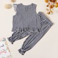 Kids Girl Striped Ruffled Tee and Strappy Pants Set Black image 2