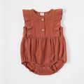 100% Cotton Short Sleeve Solid  Rompers for Mommy-girl-baby Brick red