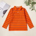 Fashionable Striped Button Lapel Collar Longsleeves Polo Shirts Orange