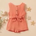 Baby Girl 95% Cotton Crepe Sleeveless Button Up Belted Romper Light Pink image 1