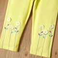 Toddler Girl Floral Daisy Embroidery Elasticized Leggings Yellow