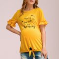 Maternity casual Letter Print Round collar Short Sleeve T-shirt Yellow