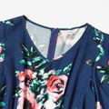 Floral Print Navy Blue Ruffle Sleeve Jumpsuit for Mom and Me Dark Blue
