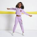 2-piece Kid Girl Butterfly Print Hoodie and Elasticized Pants with Pocket Set Light Purple