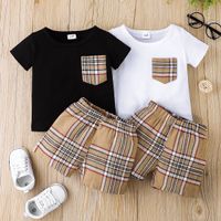 2pcs Baby Boy 100% Cotton Plaid Shorts and Short-sleeve T-shirts Set