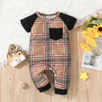 Baby Boy Raglan-sleeve Plaid Jumpsuit with Pocket