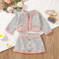 2pcs Baby Princess Outfits Long Sleeve Plaid Jacket Coat and Mini Skirt Set