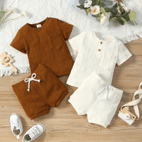 2pcs Baby Boy/Girl Solid Textured Short-sleeve Top and Shorts Set