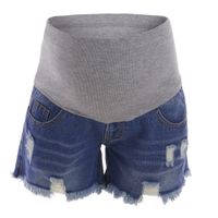 Ripped Maternity Belly Support Inelastic Denim Shorts