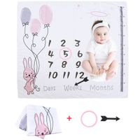 Cute Balloon Rabbit Baby Monthly Blanket Newborn baby Monthly Growth Milestone Background Blanket Photo Props Infant Growth Memorial Blanket