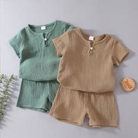2pcs Toddler Boy/Girl Casual Solid Color Crepe Tee and Shorts Set