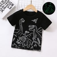Toddler Boy Playful Reflective Dinosaur Print Short-sleeve Black Tee