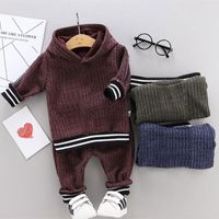 2-piece Toddler Girl/Boy Striped Knit Hoodie and Elasticized Pants Set