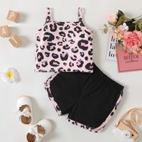 2pcs Baby Girl Pink Leopard Sleeveless Spaghetti Strap Top and Shorts Set