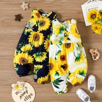 100% Cotton Baby Girl All Over Sunflowers Floral Print Sleeveless Snap Jumpsuit