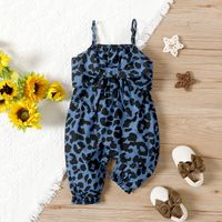 Baby Girl Blue Leopard Print Spaghetti Strap Bowknot Jumpsuit