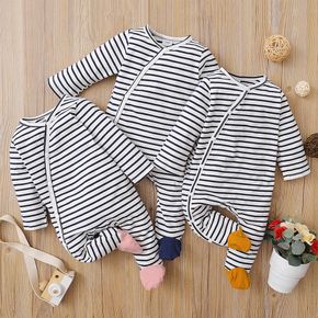 Stripe Print Footed/footie Long-sleeve Baby Jumpsuit