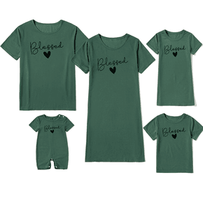Bless Letter Print Dark Green Series Family Matching Sets