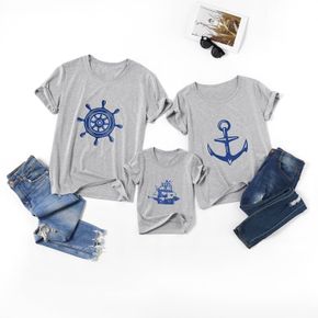 Boat Series Pattern Short-sleeve Family Matching Grey Tops