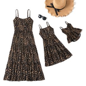 Leopard Print Cotton Sling Dresses for Mommy and Me