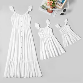 Solid White Ruffle Shoulder Dresses for Mommy and Me
