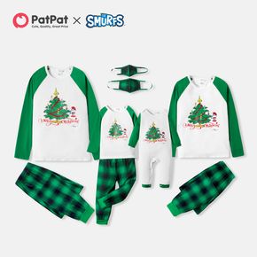 smurfs Dekor Baum nach oben und Plaidhosen Familie Weihnachten Pyjamas Sätze (schwer entflammbar) passend