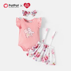 Care Bears Baby Girl 3-piece Floral Dress and Flutter-sleeve Romper with Headband Set