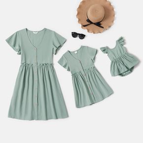 100% Cotton Short Sleeve Solid Color Dresses for Mommy and Me